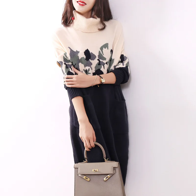 Водолазка оверсайз женский свитер зимний толстый с принтом длинный рукав