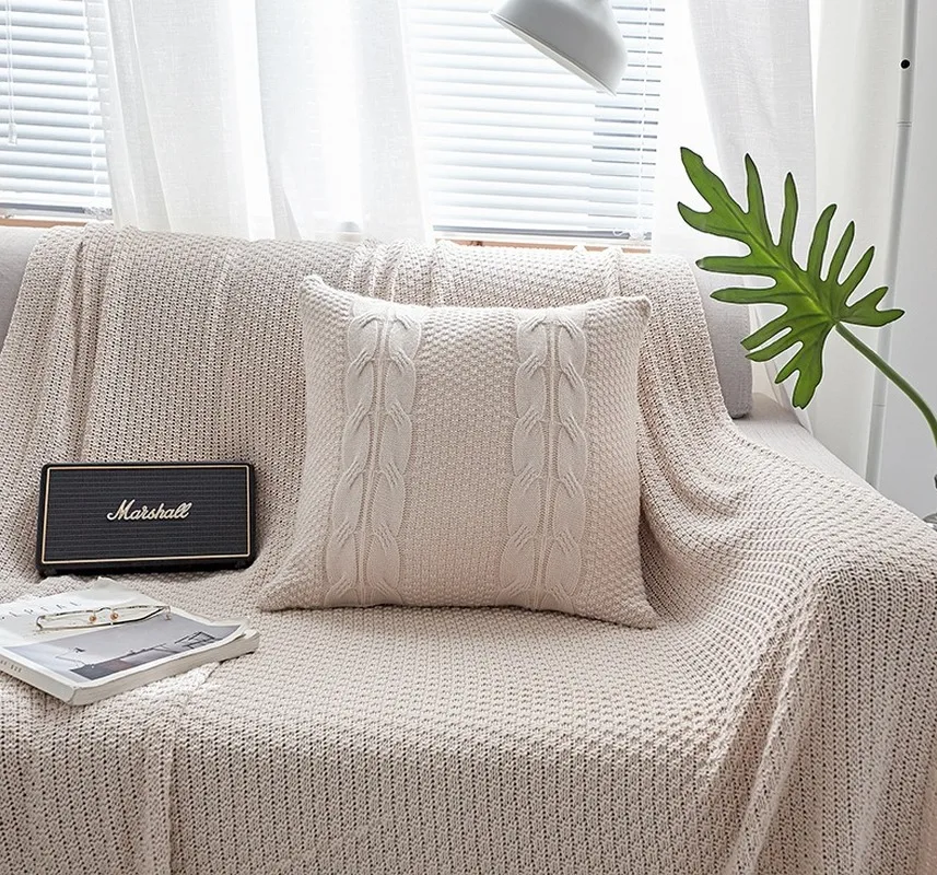 Двухкабельный вязаный винтажный Чехол кофейный цвет слоновой кости серый