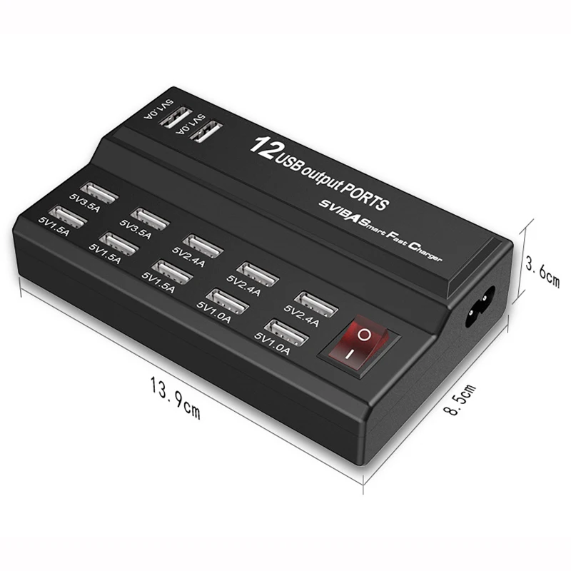 

SeenDa12 Ports USB Charger AC Adapter Multi-Port Fast Charger Travel Wall Hub 10A Smart Charging Station