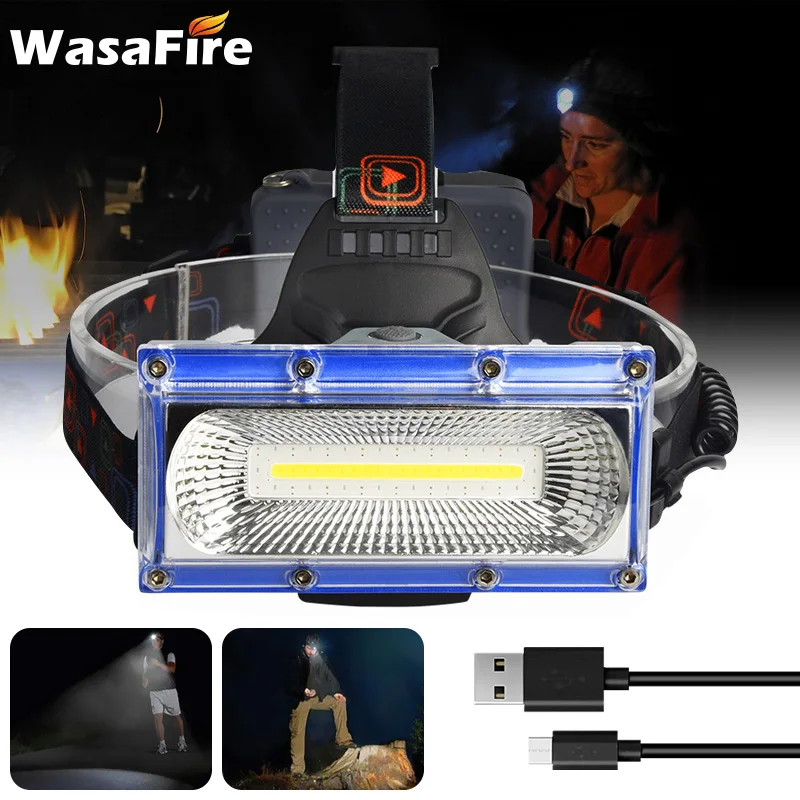 

Powerful COB LED Headlight White&Red&Blue Light Fishing Headlamp 3 Modes USB Working Lamp Torch Hunting Lighting