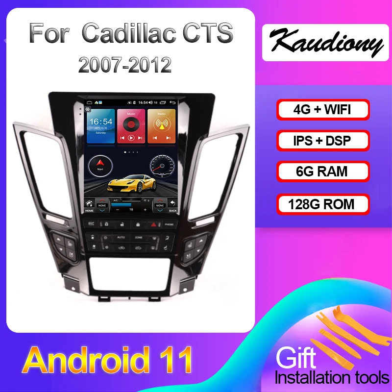 Kaudiony-reproductor Multimedia de DVD para coche estilo Tesla, 10,4 pulgadas, Android 11, Radio automática, navegación GPS, 4G, estéreo, 2007-2012, para Cadillac CTS