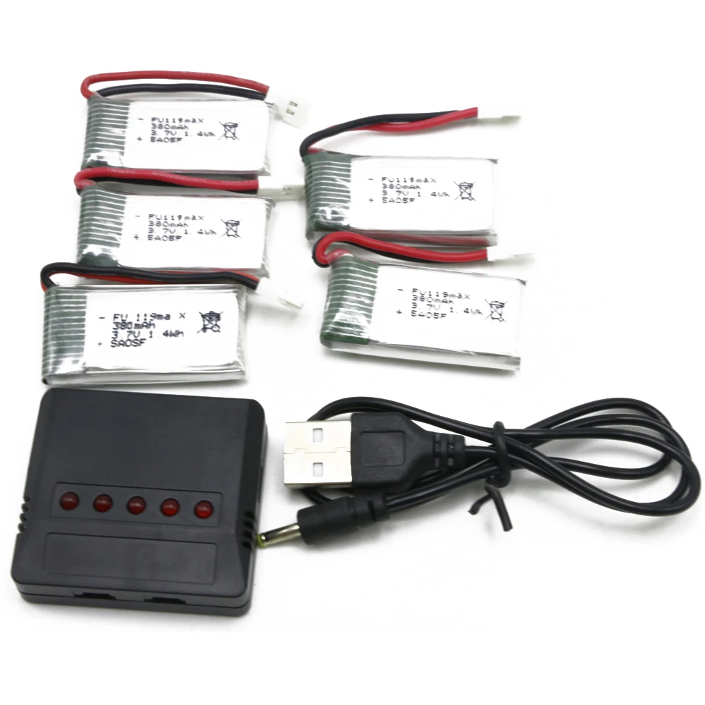 RC батарея 5 шт 3 7 V 380mAh 25C и в 1 Lipo зарядное устройство для Hubsan X4/H107/H107L/H107C/H107D/V252/JXD385 |