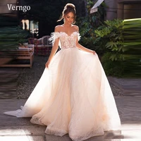 verngo 2021 charming off the shoulder lace wedding dress with sleeves ostrich feather bride gowns elegant custom bridal dresses