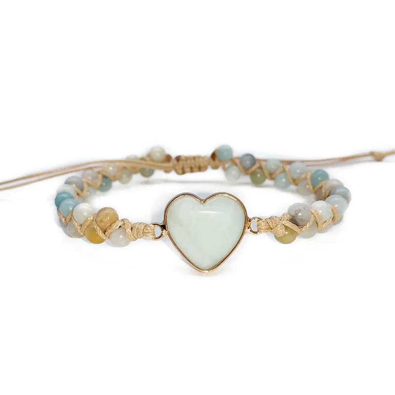 

Imperial Stone Heart Shape Charm Bracelets Women Bohemia Yoga String Braided Bracelet Lover Wrap Bracelet Femme Handmade Jewelry