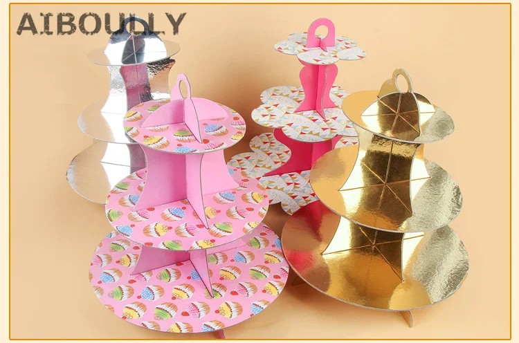 3 х слойные картонные бумажные подставки для кексов тарелки тортов поднос