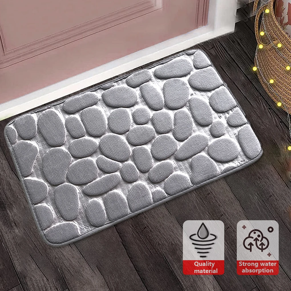 

1pc Cobblestone Embossed Bathroom Bath Mat Non-slip Carpets In Wash Basin Bathtub Side Floor Rug Memory Foam Pad