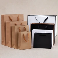 50100pcs thick black white kraft paper tote bags clothing packaging bag party wrapping gift takeout eco friendly packing bags