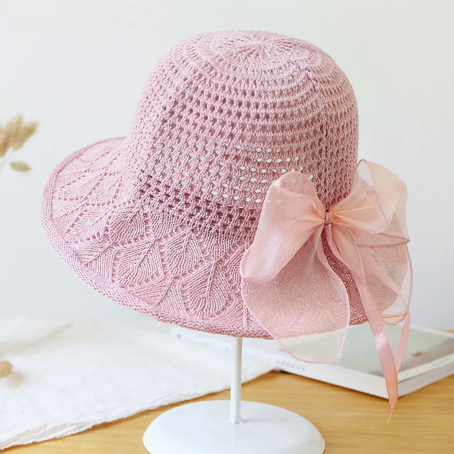 

Hat Ladies Korean Bowknot Solid Color Knitted Fisherman Hat All-match Korean Version of The Sun Hat Holiday Beach Hat