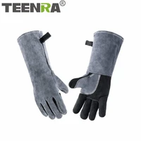 teenra 1 pair heat resistant bbq gloves leather welding gloves oven kitchen cooking gloves insulation safety bbq tools