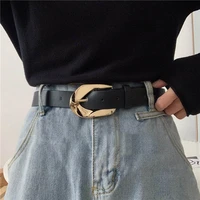 new fashion pu leather belt for women personality golden buckle waist strap designer ladies jeans dress decoration waistband