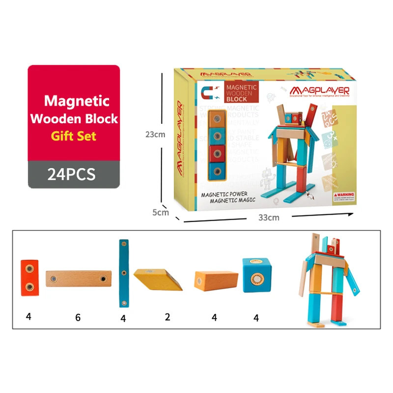 Прямая поставка Магнитные деревянные блоки MAGPLAYER 24 шт. оптовая продажа магнитные