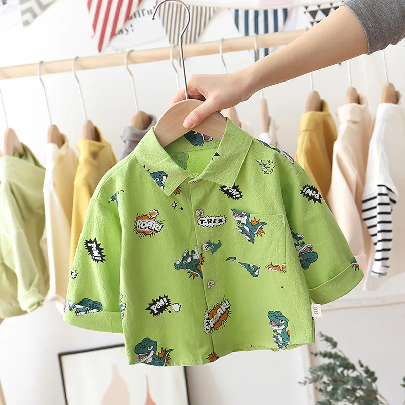 Демисезонная Модная хлопковая рубашка с длинным рукавом для маленьких мальчиков