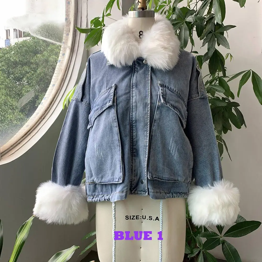Женская джинсовая куртка теплая Повседневная из денима Короткая толстая зимняя