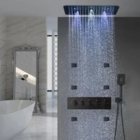 thermostatic concealed shower black ultra thin stainless steel top spray led colorful changing colors multifunctional shower