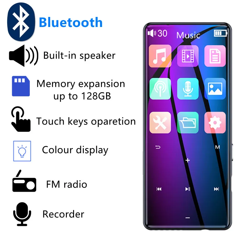 

Mp3-плеер без потерь, металлический Bluetooth Hi-Fi Портативный аудиоплеер с динамиком, FM-радио, запись электронных книг, музыкальный проигрыватель