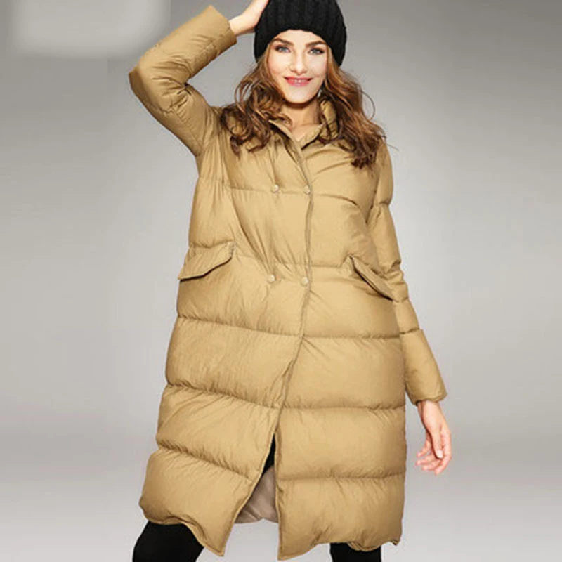 

Winter White Duck Down Jacket Double Breasted Women's Coat Thick Warm Loose Female Parkas Ladies Mujer Outerwear New FY.YIYI