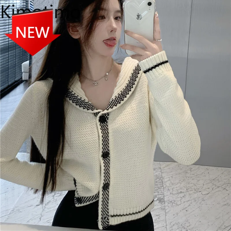 

Вязаный кардиган с матросским воротником и длинным рукавом, корейский шикарный темпераментный Универсальный свитер в стиле Ins, Осень-зима ...