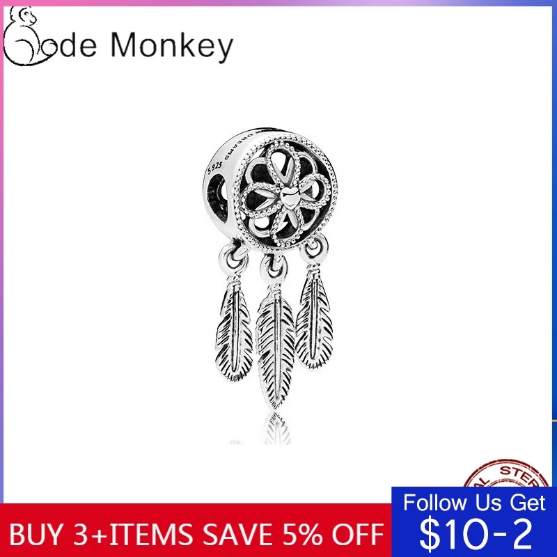 CodeMonkey Аутентичные 925 стерлингового серебра в стиле Ловец снов Драгоценные бусины