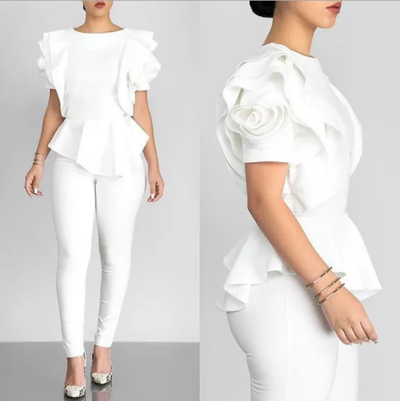 2XL Lady Blouse Tops Shirt Layers Petal Sleeves Elegant Fashion Spring Summe Rose Red Blue Black White Bluas Ruffles Classy | Женская