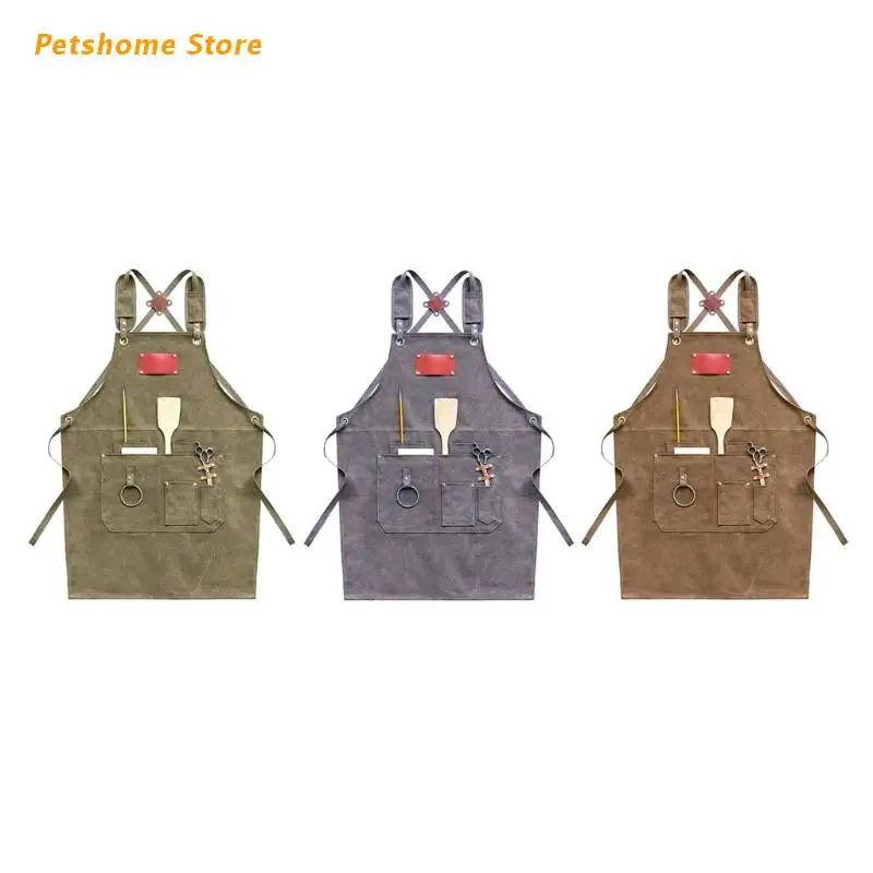 

LX9C Canvas Cross Back Chef Aprons for Men Women with Large Pockets Adjustable Straps
