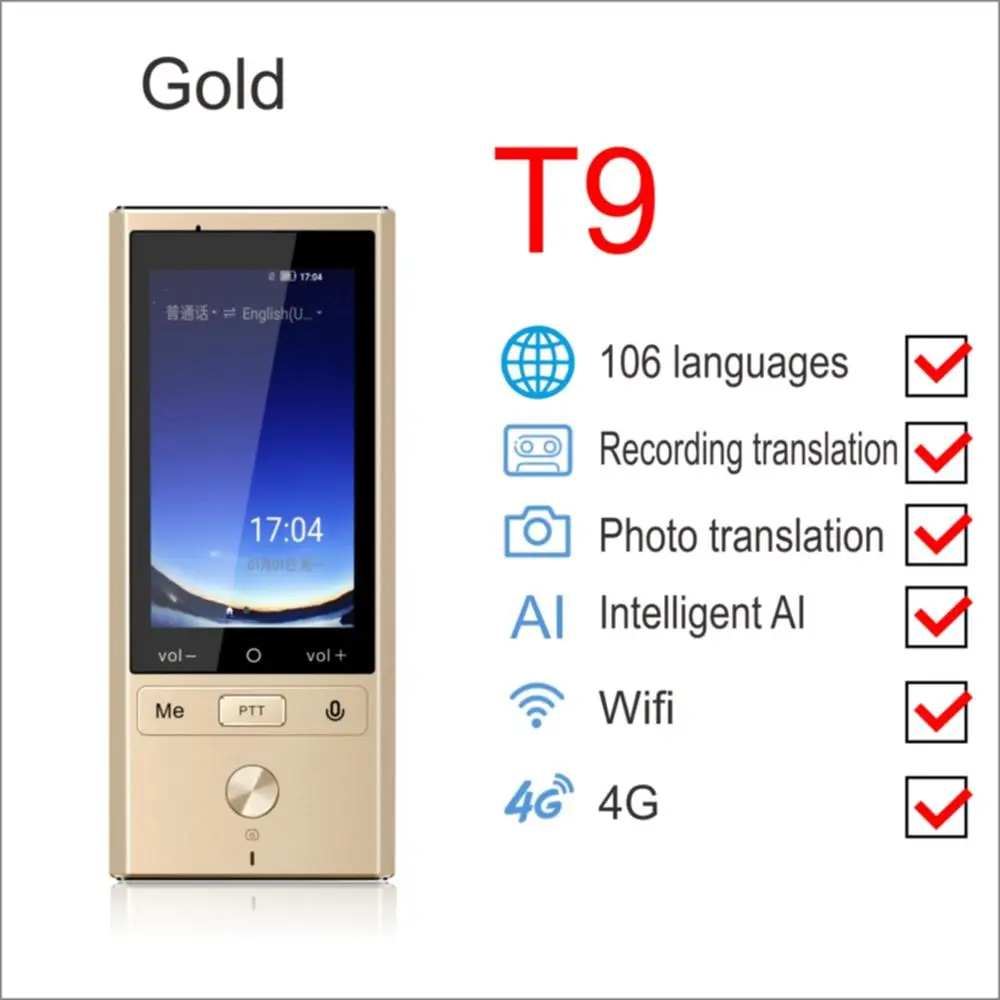106 перевод на язык T9 переводчик поддерживает 8 стран в автономном режиме 4G Wi-Fi интеллектуальное голосовое устройство для перевода фото - Цвет: T9 Gold