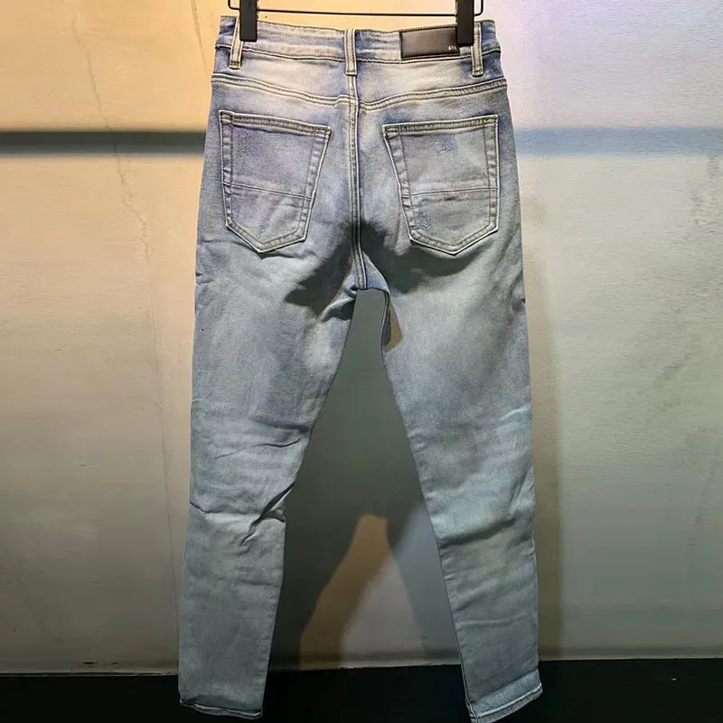 Джинсы мужские Стрейчевые с графическим принтом узкие брюки в стиле Хай-стрит