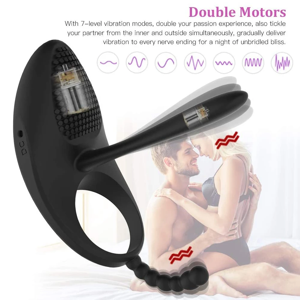 7 режимов вибрации двойной мотор для более жесткой эрекции вибрирующее кольцо на
