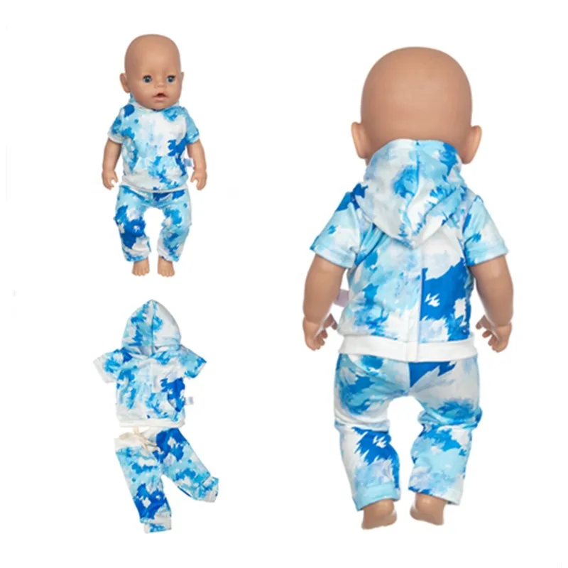 

Baby New Born Fit 17 inch 43cm Doll Clothes Accessories Blue Tie-dye Dress Pants Clothes For Baby Birthday Gift