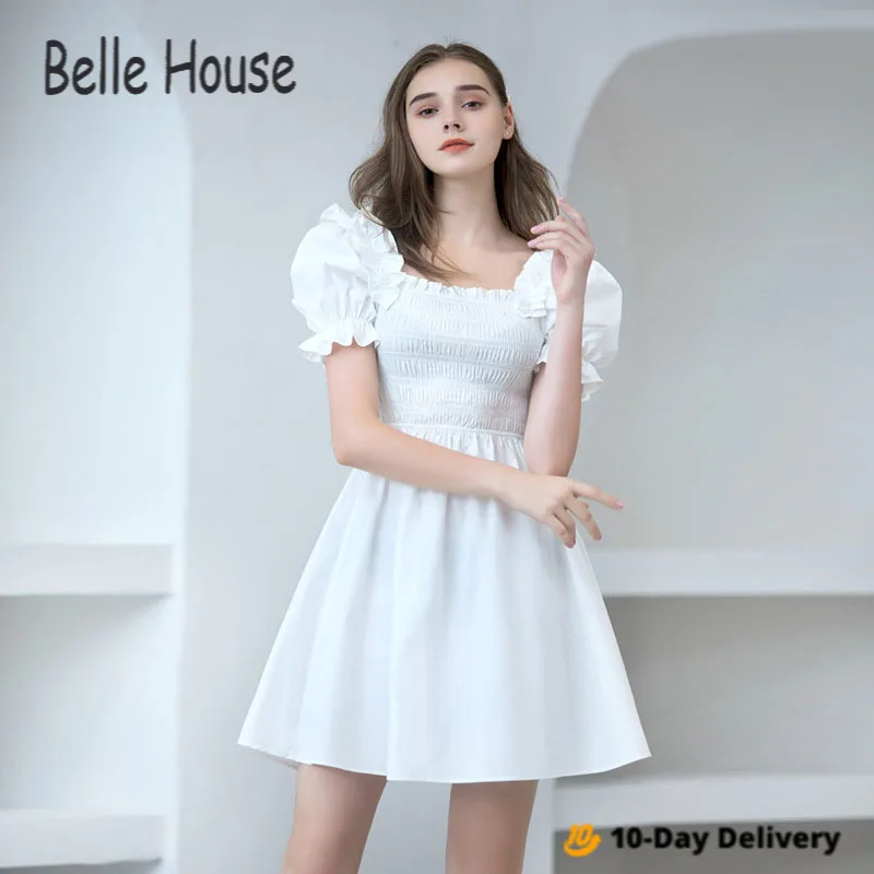 

Fashion Tide 2021 Women Summer Casual Square Collar Ruffle Waist Vintage French Luxury Dress Lady Short Sleeve Vestidos ZL060