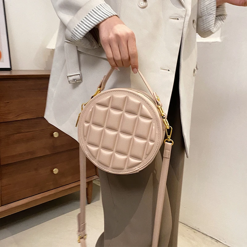 

Small Checkered Round Luxury Crossbody Bags for Women 2021 Female Handbags Shoulder Ladies PU Leather Vintage Handbag Purses