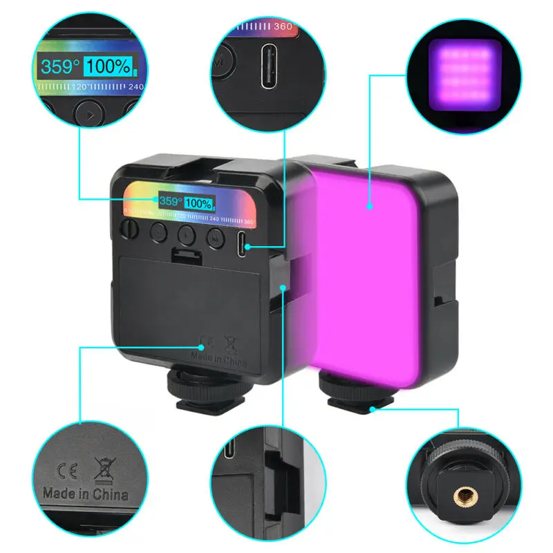 

64 RGB Mini LED Video Fill Light On Camera Lamp Photographic Lighting for Makeup Tripod Filmmaking Video Vlogging 2500 to 9000K