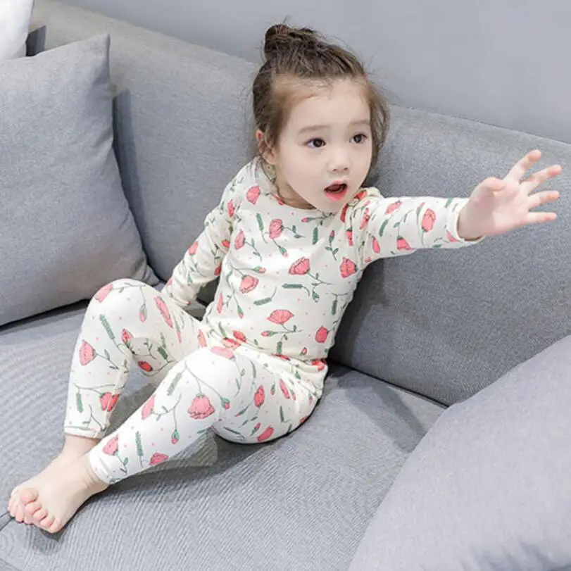 Детская Пижама с длинным рукавом и цветочным принтом комплект одежды из 2