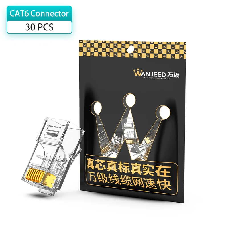 WANJEED CAT5E CAT6 RJ45 разъем 50u позолоченный UTP 8P8C позолоченный сетевой Lan Кабельный разъем Модульный штекер