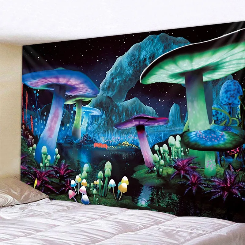 

Fantasy Mushroom Castle Wall Tapestry Starry Sky Milky Way Psychedelic Landscape Tapestry Witchcraft Hippie Bohemia Home Decor