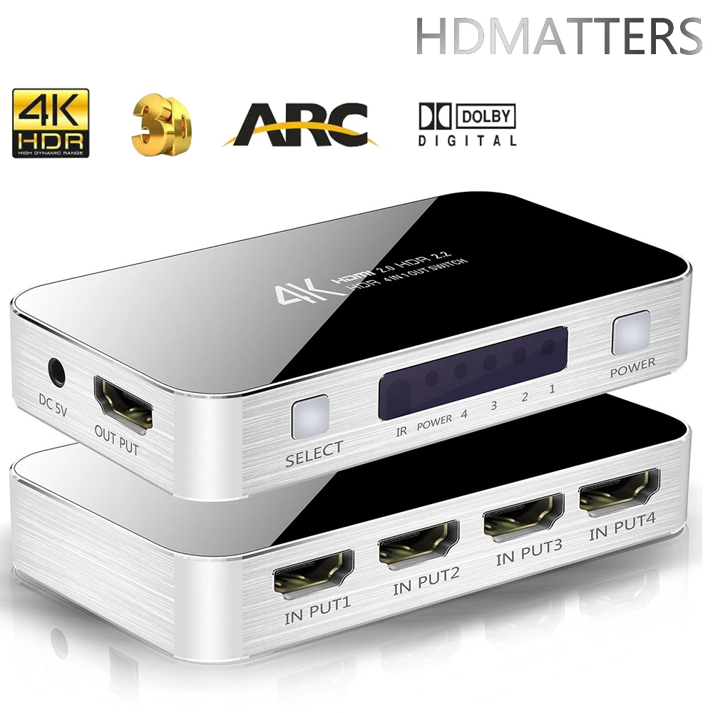 4K HDMI Коммутатор HDMI 2,0 Переключатель HDMI аудио экстрактор HDR ARC Сплиттер 4X1 с пультом дистанционного управления(HDMI в HDMI+ toslink+ стерео аудио выход