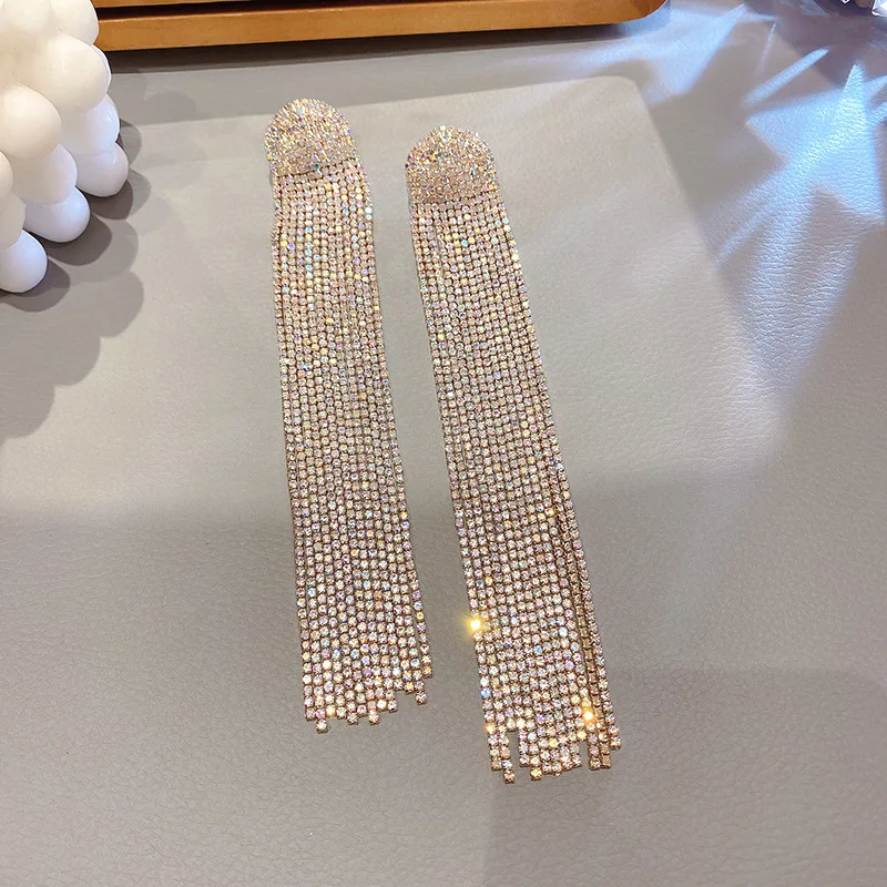 

silver needle Korean full diamond tassel earrings fashion trend temperament earrings personality earrings women