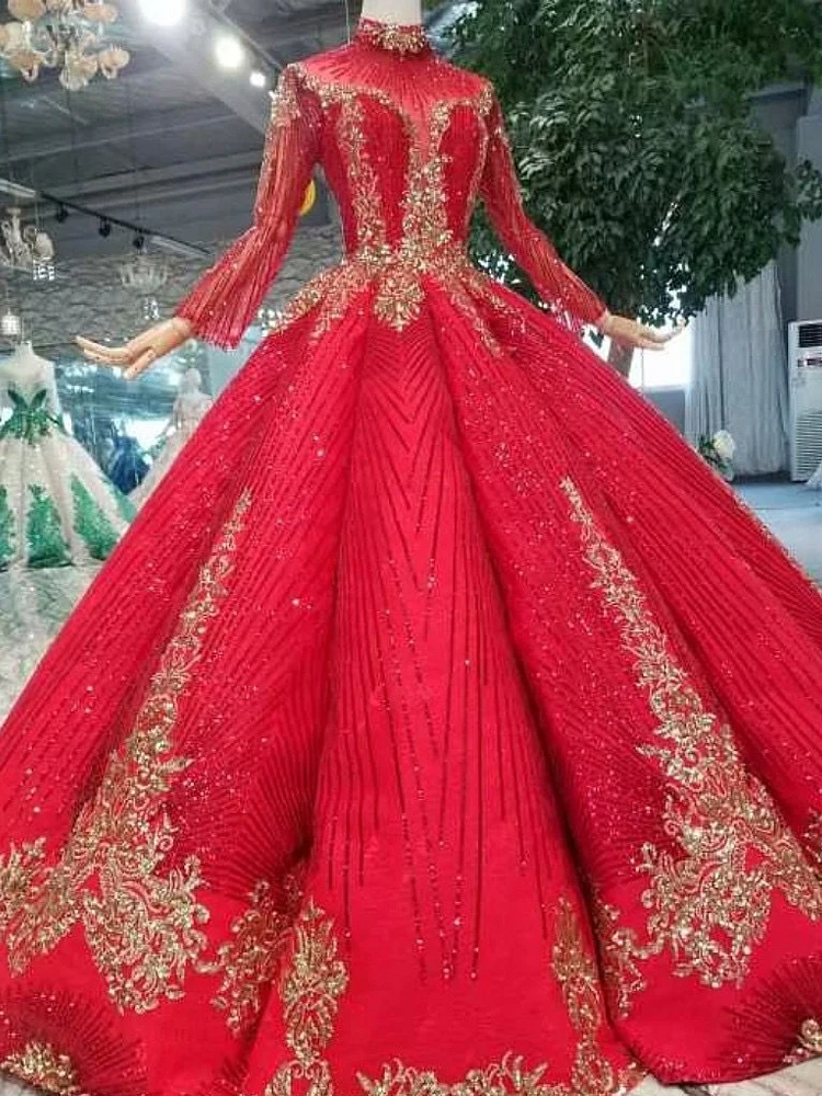 

Long Sleeves High Neck Luxury Green Arabic Ball Gown Wedding Dress 2020 Lace Up Vestidos De Novia 2020 Corte Princesa