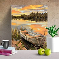 diy paint by numbers canvas oil painting kit for adults drawing paintwork with paintbrushes acrylic pigment lakeside boat