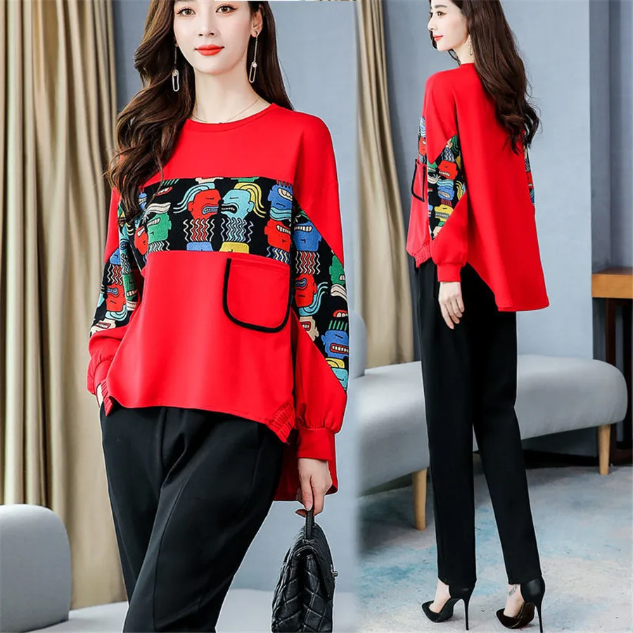 

Autumn Sporting Women set Print long sleeve tops casual Pants Suit Two Piece Set Elegant Tracksuit