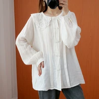 oversize womens long sleeve shirts autumn peter pan collar single breasted female shirt solid loose casual ladies tops