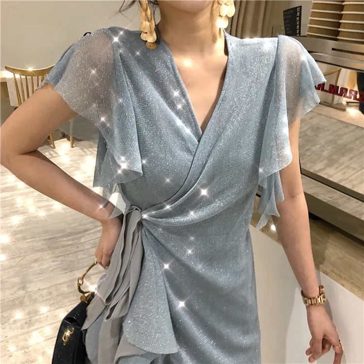 Женское летнее платье с оборками и русалкой элегантное винтажное вечернее