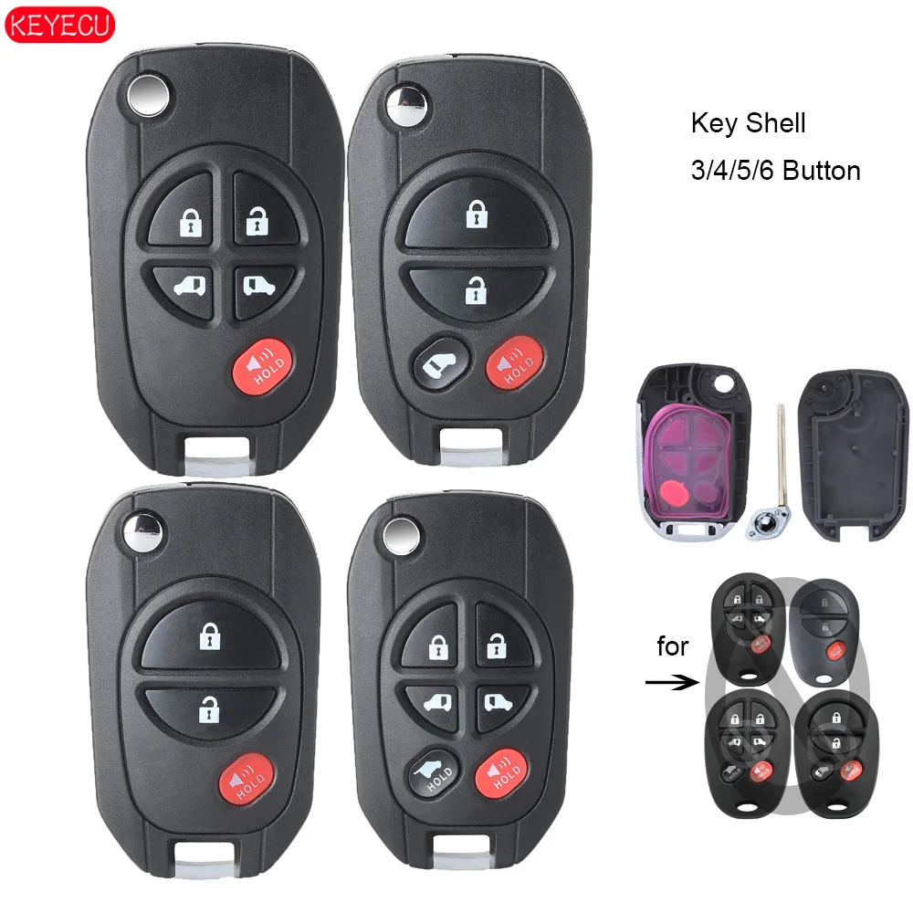 

KEYECU Modified Filp Remote Key Shell 3B 4B 5B 6B for TOYOTA Highlander Sequoia Sienna Tacoma Tundra Avalon Solara GQ43VT20T