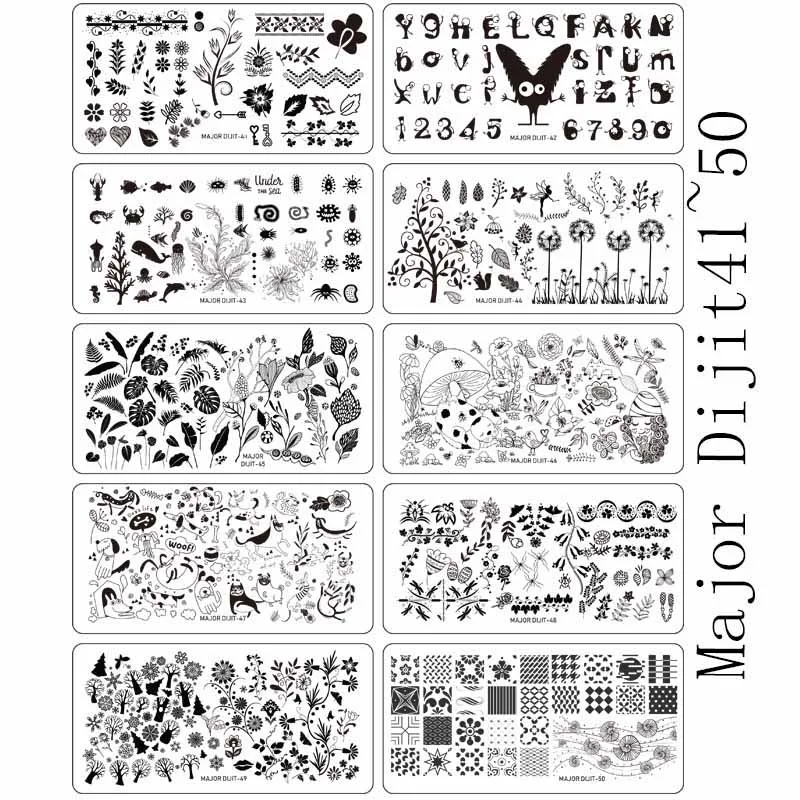 10 шт./лот пластины для штамповки ногтей прямоугольник подводный мир Пламя Дизайн