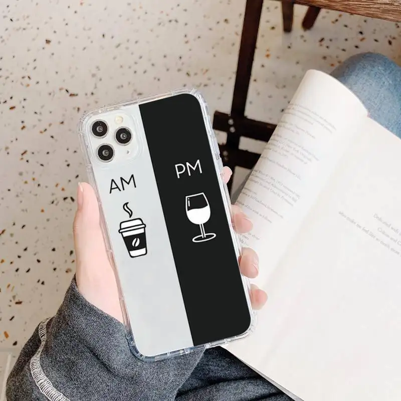 

Coffee Wine Cup Phone Case Transparent for iPhone 11 12 mini pro XS MAX 8 7 6 6S Plus X 5S SE 2020 XR