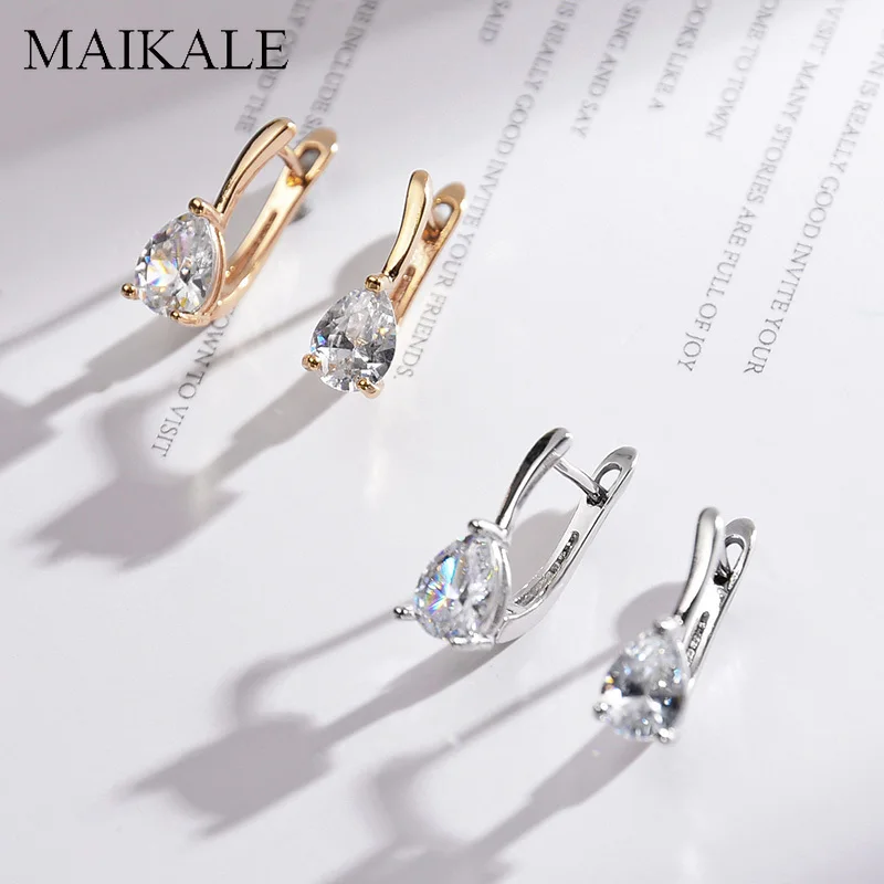 MAIKALE, простая серьга-гвоздик капля, серьги, кубический цирконий, сердце, CZ, золото, серебро, цвет, серьги-гвоздики для женщин, корейская мода, подарки