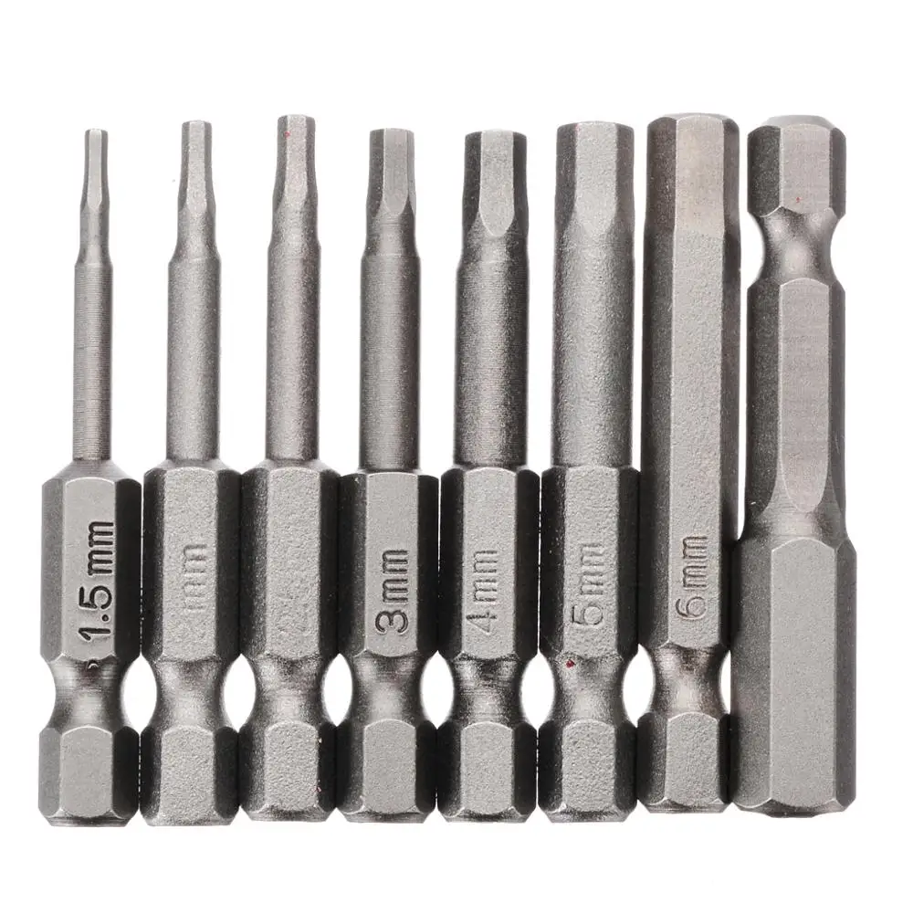 

8pcs Magnetic Hexagon Screwdriver Bit S2 Steel 1/4 Inch Hex Shank Screw Drivers Set 50mm Length H1.5-H8