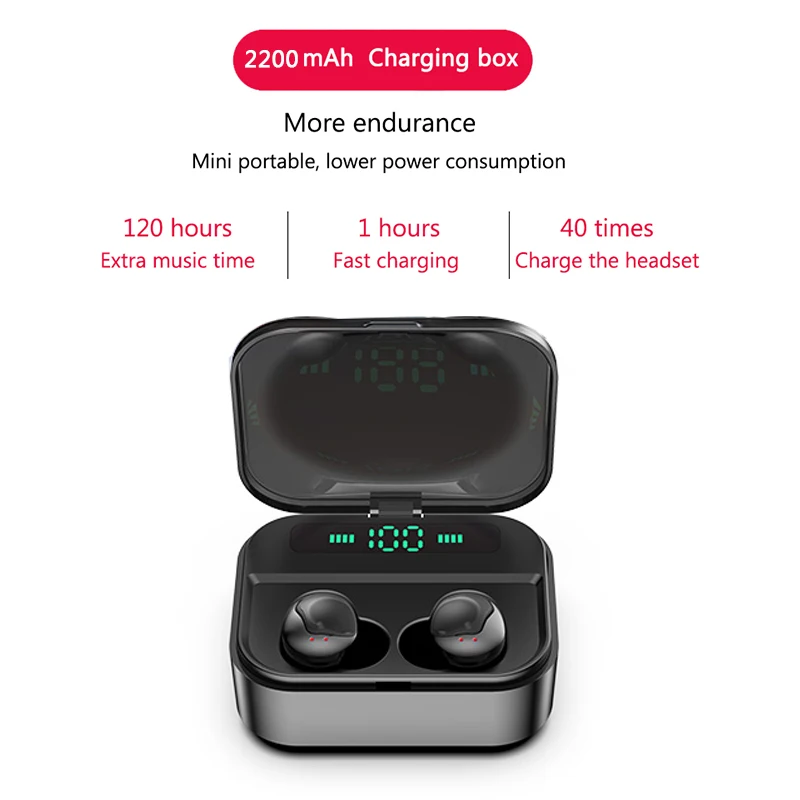 Сенсорные TWS, настоящие беспроводные наушники, Bluetooth наушники, мини TWS, водонепроницаемые наушники, гарнитура с 2200 мАч, Дополнительный внешний аккумулятор для всех телефонов