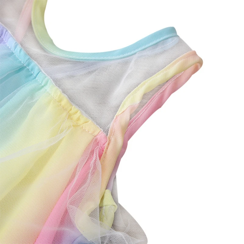 Летнее платье без рукавов для девочек трапециевидная газовая юбка радужная