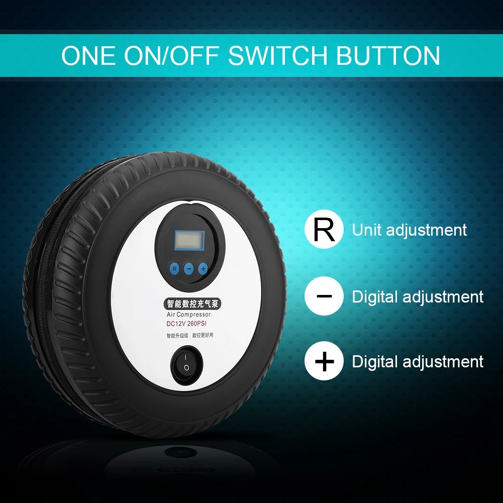 Цифровой портативный автомобильный насос для шин 12 В воздушный компрессор 260PSI