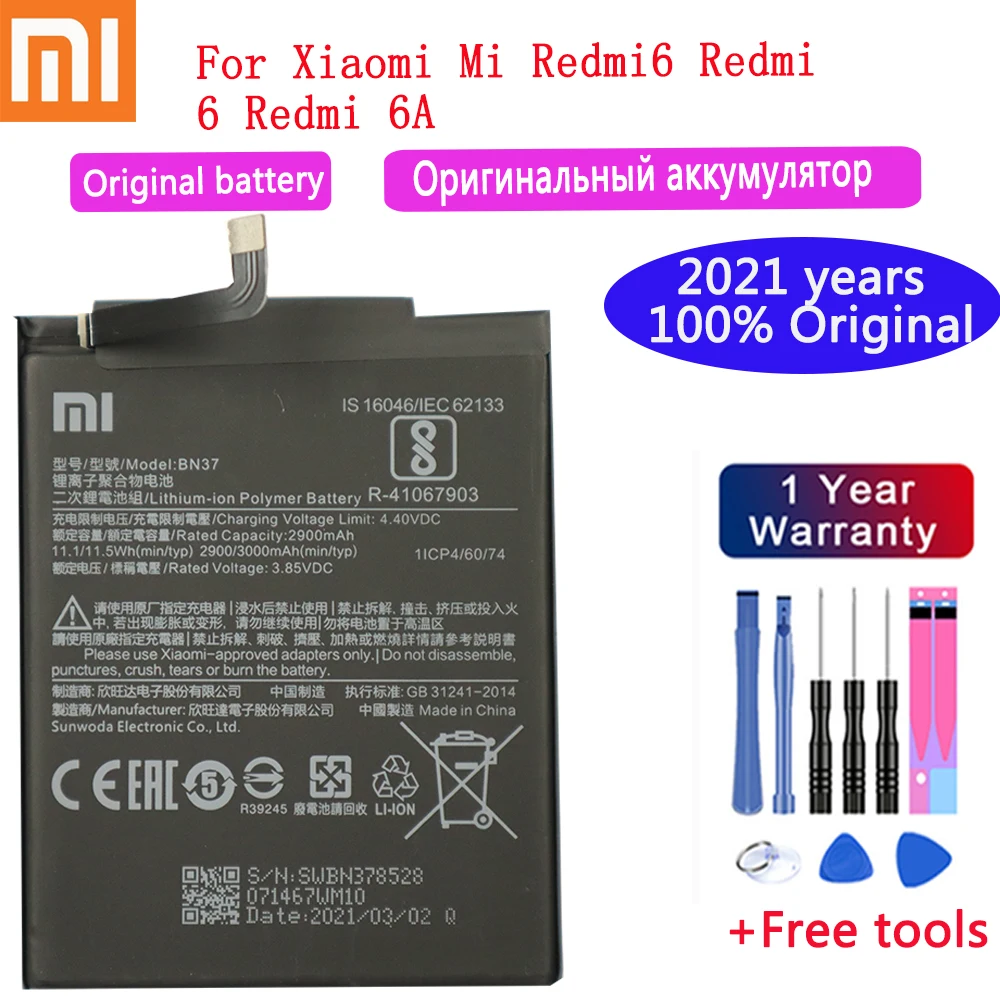 

2021 years NEW XIAO MI Original Battery BN37 3000 mAh for Xiaomi Redmi 6 Redmi6 Redmi 6A High Quality Phone Batteries+Free Tools